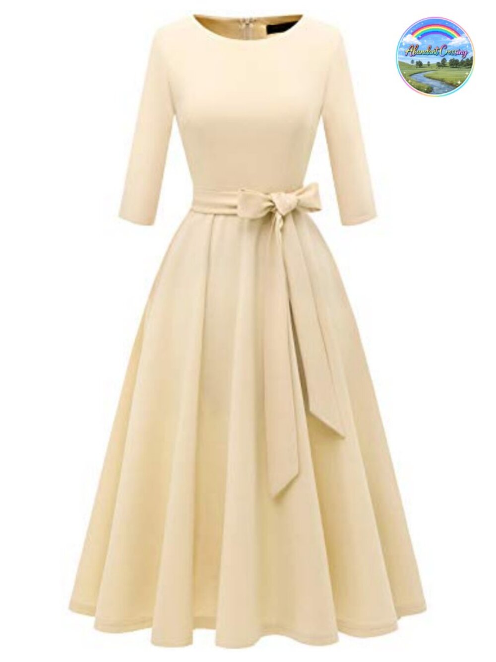 Vintage Cocktail Wedding Guest Dress 3/4 Sleeve A-Line Midi